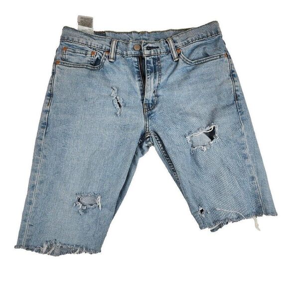Levi's Denim Jean Shorts Cut Off Womens Size 12 Blue Bermuda Stretch Frayed - Picture 1 of 5